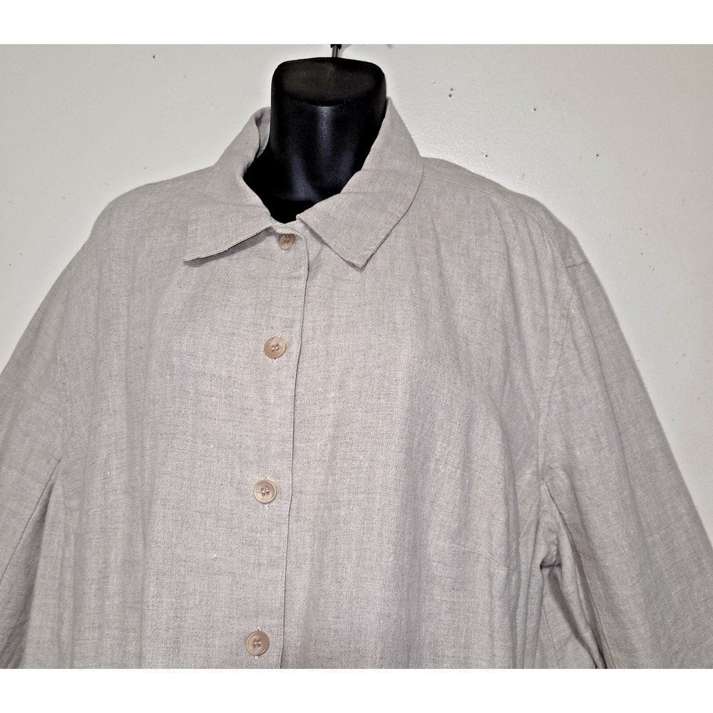 Linen Beige Shirt Jacket Womens Sz 2X JONES NEW YORK SPORT Button Down Pockets - Picture 3 of 16